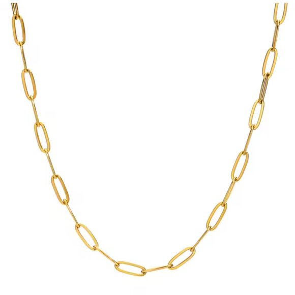 Layering Gold Paperclip Chain Necklace Everyday Necklace Waterproof Jewelry Gift - Picture 1 of 8
